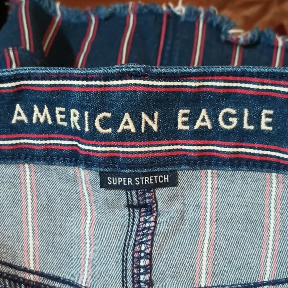 American Eagle Striped Mini Skirt 6 Red White Blue Super Stretch Denim Cut Off - Picture 10 of 12